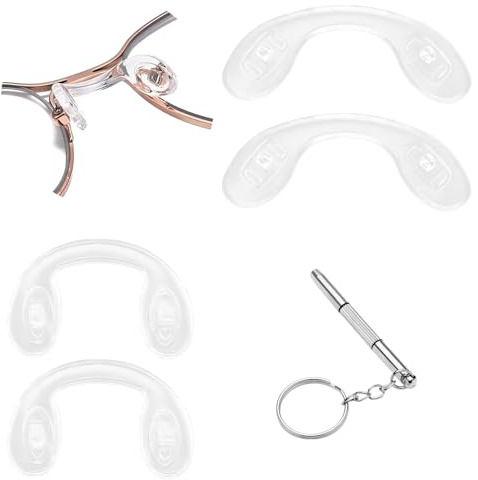 Qrity Lot de 4 Plaquettes Nasales en Silicone, Plaquettes Nasales Antidérapantes pour Lunettes de Vue et Solaires, 2 Tailles avec Tournevis, Fixation Universelle
