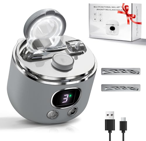 Elektrischer Nagelknipser, 4 in 1 Nagelknipser Elektrisch Mit Led-Licht & Vergrößerungsglas, Doppelklingen für Dünne & Dicke Nägel, 3-Speed, für Senioren & Sehbehinderte-Grau