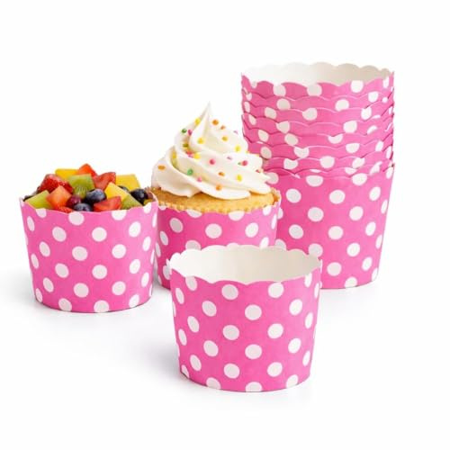 Pirottini di Carta a Pois, 12 Pezzi, 6cm, per Compleanno, Gender Reveal, Battesimo, Baby Shower, Muffin e Cupcake (ROSA)