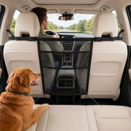 Zlokdraxy Barrera Perro Coche, Red separación Asiento Delantero y Trasero | Seguridad, rejilla ampliada, bolsillo de almacenamiento, universal, estable, duradero