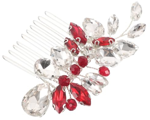 FOYTOKI Vintage Roter Haarkamm mit Eingearbeiteten Kristallen und Stabilem Metall für Braut und Brautjungfern Dekorativer Strass Haarschmuck für Hochzeitsfrisuren und Gartenzeremonien