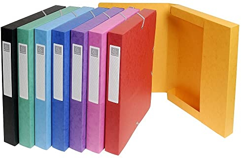 Exacompta 50300E Premium Sammelbox aufgebaut mit Gummizug 25 mm breit aus extra starkem Colorspan-Karton mit Rückenschild für DIN A4 Archivbox Heftbox Dokumentenbox Sammelmappe 1 Stück Zufallsfarbe