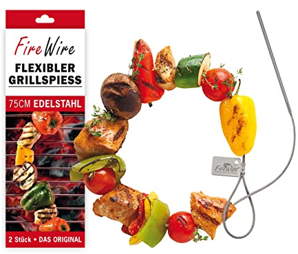 2 Stück Flexible Grillspieße aus Edelstahl, 75 cm, Rostfrei, Schaschlikspieße, Fleisch, Gemüse und Vegan, Gasgrill, Holzkohlegrill, BBQ, Brainstream