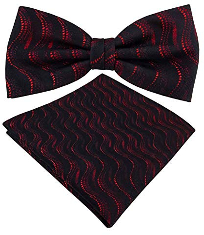 TigerTie Designer Seidenfliege + Einstecktuch Seide rot bordeaux schwarz gestreiftes Wellenmuster