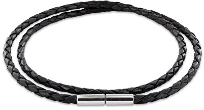 Auroris Echtleder Kette geflochten schwarz Dicke 3mm mit Tunnel-Drehverschluss aus Edelstahl/Länge: 55cm