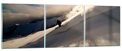 Mehrteilige Bilder auf Glas 120x40cm Glasbild Berge Ski Winter Groß Wanddeko Bild im Glas Schlafzimmer Küche Set 3 teilige Wandbilder Dekoration Wohnzimmer Modern Wand Kunstdruck Art GCA120x40-0511