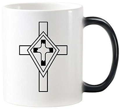 Religion Kirche heiligen Christentum Belief schwarz Kreuz Kultur, Design Art Illustration Muster 'wärmeempfindliche Farbwechsel Farbe Tasse Milch Kaffee mit Griffe 350 ml