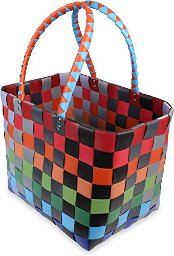 Gear Up Große wasserabweisende Einkaufstasche - Henkeltasche - Tragetasche - Tragekorb - geflochtener bunter Strandkorb Farbe Classic/Fruit