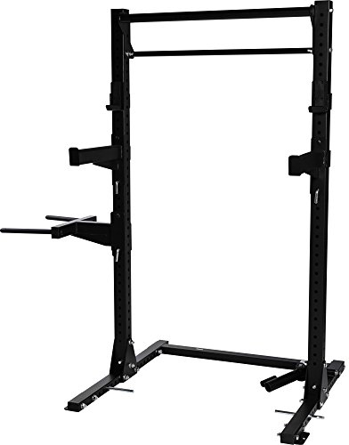GORILLA SPORTS® Squat Rack - mit Klimmzugstange, Dip Station, Langhantelständer und T Bar Row, Höhenverstellbarer, bis 300kg Belastbar, Stahl, Schwarz - Power Rack, Kniebeugenständer, Multipresse