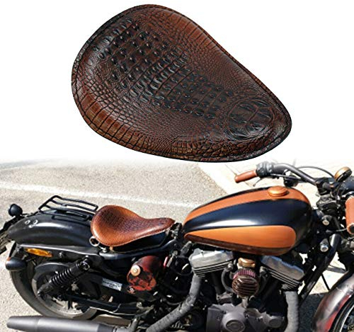 HDBUBALUS Motorrad Alligator geprägter Solo Sitz Leder braun Fahrersitz für Harley Sportster Chopper Bobber Custom