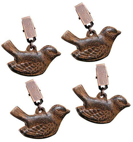 Dibor Cast Iron Garden Tablecloth Weights Set of 4 with Bird Designs and Crocodile Clips for Table Cloth