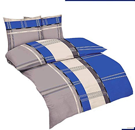 Dresscode 3tlg Bettwäsche Garnitur in Mikrofaser Übergröße Bettbezug 200x200 2X Kissenbezug 80x80 Streifen Grau BLAU