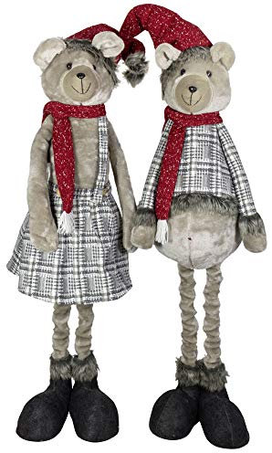Christmas Paradise XXL Weihnachtlicher Deko Bär im 2er Set Pärchen mit Ausziehbaren Beinen 90-120cm Weihnachtsdeko (Gesamthöhe bis 150cm)