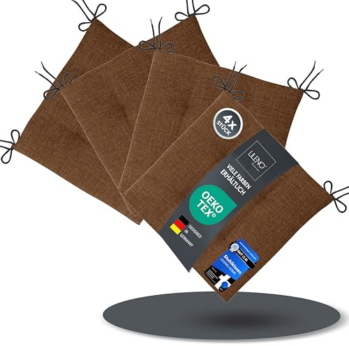 LILENO HOME Lot de 4 coussins de chaise - Marron - 40 x 40 x 4,5 cm - Pour chaise de jardin, cuisine ou salle à manger - Confortables - Résistants aux UV - Pour l'intérieur et l'extérieur