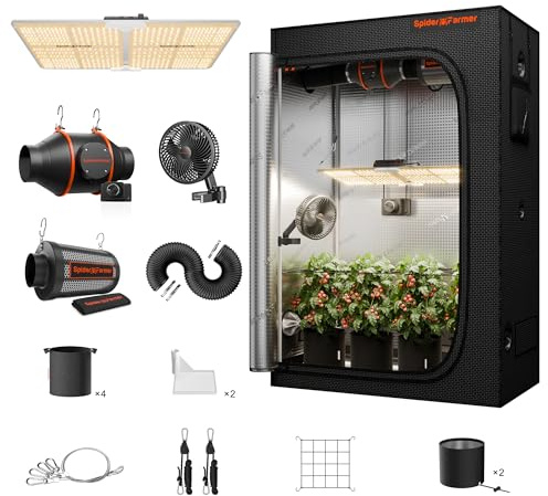SPIDER FARMER 2x4 Grow Tent Kit Complete SF-2000 LED Grow Light with Samsung LM301H EVO Diodes & Dimmable 24 x 47 x 71 Growing Tent 4 Inch Inline Fan Ventilation System & 6'' Clip Fan