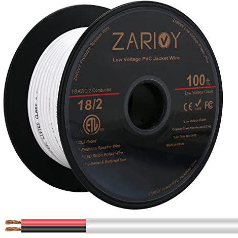 Zarivy 100 Feet 18 Gauge 2 Conductors Red Black Wire with Fire Resistant CL2 White Jacket, 18AWG Hookup Electrical Wire LED Strips Extension Cord Cable for LED Ribbon Lamp Tape Lighting