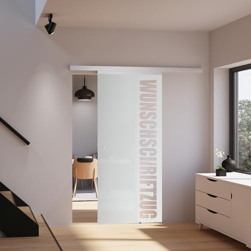 inova Glasschiebetür 1025x2200mm individueller Schriftzug 8mm Zimmertür Alu Komplettset Schiebetürbeschlag inkl. Griffmuschel + 2-seitiger Softclose