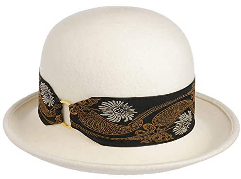 LIERYS Gold Viamena Glockenhut Damen 100% Wollfilz Mit Stretchfutterband Made in Italy Herbst Winter cremeweiß One Size