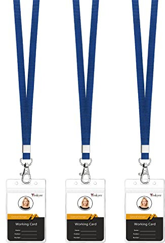 Teskyer 3 Stück Ausweishülle mit Band, ID Ausweishalter, Transparent, Wasserdicht, Kunststoff, Weich, mit wiederverschließbarem Reißverschluss, Blau