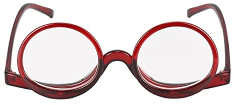 Millya Women Rotatable Make-Up Magnifying Glasses Flip Up Spectacle Lense Eyeglasses for Reading (Double Lens + Red, +2.5)