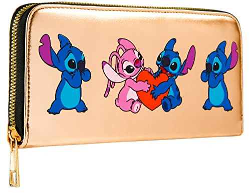 Disney Stitch Geldbörse Damen, Portemonnaie mit Kartenfächern, Geldbeutel, Geschenk für Frauen & Mädchen (Gold Stitch)