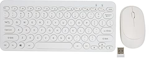 ciciglow Combo Clavier et Souris sans Fil, Clavier Ergonomique sans Fil 2,4 GHz, 78 Touches Rétro Rondes pour Bureau d'affaires(Blanc)