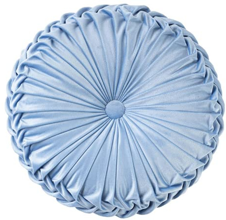 NatureMan Rundes Sofakissen, 34,8 cm, reiner Samt, Heimdekoration, plissiertes rundes Kissen, Kürbiskissen, geeignet für Zuhause, Bett, Auto, Dekoration (hellblau)