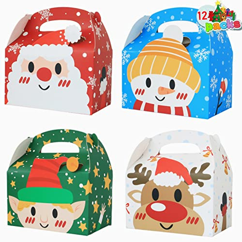 TLOXO 12 Stück Weihnachten Party Geschenkboxen,3D Schachtel Weihnachten Geschenkboxen Karton mit Henkel Weihnachten Haus Pappe Geschenkschachtel für Gebäcke Kekse Mitgebsel Geschenke