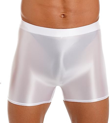 CHICTRY Glossy Shorts Herren Sexy Nylon Strumpfhose Kurz Öl Glitzer Sportunterhose Dessous Stretch Leggings Boyshorts Party Clubwear Weiß L