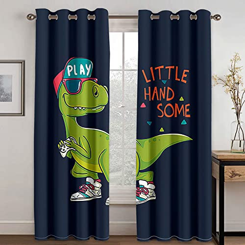 BOVZOX Fenster Vorhang Schlaufen-Vorhang 2 Stück x 75 B x 166cm H Dekorative Gardine Schlaufenschal Fenster-SchalCartoon & Tier Dinosaurier