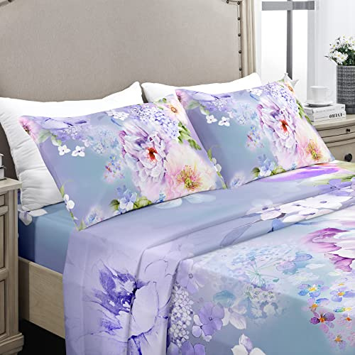 YIYEA Floral King Size Sheets Set - 1800 Thread Count Brushed Microfiber Flower Bed Sheets for King Size Bed - Extra Soft, Deep Pocket, Shrinkage and Fade Resistant - 4 Piece Set (King)