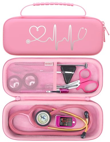 BOVKE Tasche für 3M Littmann Classic III Stethoskop zur Überwachung,3M Littmann Lightweight II S.E., MDF Instruments Acoustica Stethoskop, Mesh Tasche für Medical Scissors and LED Stiftlampe, Rosa