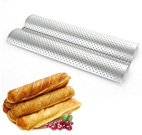 vepoty Baguette Pan 2 Pagnotta Vassoio per Pane Perforato Teglia Antiaderente per Baguette Pratico Stampo per Pane Francese