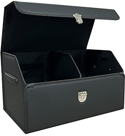 Wuatow Kofferraum-Organizer für Auto mit Deckel, faltbarer Kofferraum-Organizer für SUVs und Limousinen, multifunktionale Leder-Aufbewahrungsbox – Schwarz – klein