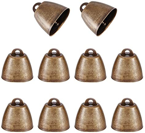 NBEADS 10 Stück Kuhglocke, Handwerk Glocken Bauernhof Tierglocke ziegenglocke Retro Weihnachten Eisenglocke Anhänger Metall Haustier Glocken Geräuschmacher Ruf Glocken Für Rinder Pferd Schafe, Bronze
