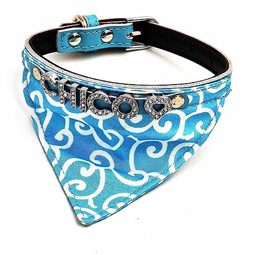 Bandana Hundehalsband und Hundehalstuch mit Namen aus Strass-Buchstaben, Leder Türkis/XS 16-24cm