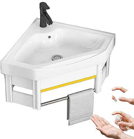 Wandmontiertes Eckwaschbecken, Kleines Badezimmer Waschbecken Mit Heiß/Kalt Wasserhahn, Dreieckiges Waschbecken, Weißes Keramik Waschbecken Für Hängewaschbecken Mit Armaturloch Handwaschbecken ( Color
