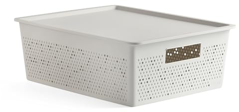TATAY Panier de Rangement Plastique 12 L Bohol, 30 x 39 x 13,5 cm | TATAY Panier Rangement 12 L Bohol | Ventilation Optimale | Poignées Intégrées | Plastique Recyclé | 30 x 39 x 13,5 cm, Blanc