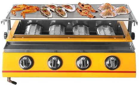 oiakus Rauchfreier Gasgrill, tragbarer Flüssiggasofen mit 4 Brennern, höhenverstellbarer LPG-Gasgrill-Kochherd für Camping-Hofpartys im Freien