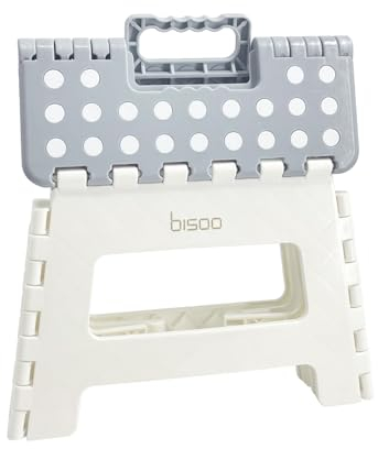 BISOO Tritthocker Kinder - Klapphocker Faltbar 120Kg für Bad & Küche - Hocker Klappbar für Kinder & Erwachsene - Fußbank mit Anti-Rutsch-Oberfläche - Klapptritt Sicherheit - Trittschemel Grau
