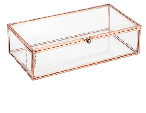 Hipiwe Glas-Aufbewahrungsbox für Andenken, Schmuck-Organizer-Box mit Deckel, dekorative Glasbox, transparent, rechteckig, Aufbewahrungsbox für Schmuck, Parfüm, Sammlung, Geschenk für Geburtstage,