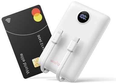 WeeFancy Mini Power Bank 10000mAh 22.5W Bärbar laddare USB C med integrerad kabel PD QC snabbladdning, ultrakompakt externt batteri med 2 utgångar kompatibel med iPhone 15/14/Galaxy/Xiaomi/OnePlus
