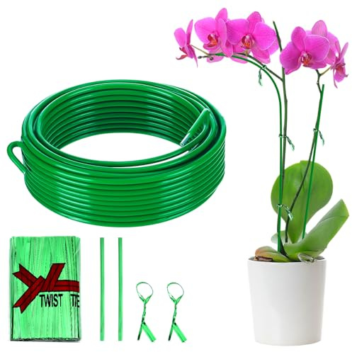 10 m Pflanzstäbe, biegbare und schneidbare Blumenstützstäbe, stabile Gartenorchideenpfähle mit 72 Clips für Monsteras, Geldbäume, Tomaten, Zimmer-Topfpflanzen