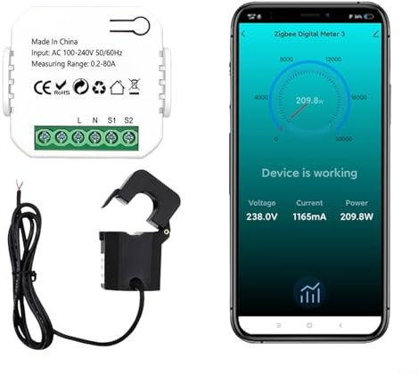 Electricity Power Meter, Tuya for Smart Life -ZigBee Energy Meter, KWh Power Monitor 80A with Current Transformer Clamp Home Energy Monitor