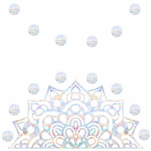 Mandala Window Clings Large Window Clings for Glass Windows Mandala Flower Window Decals Static Cling Anti-Collision Window Stickers for Bird Strikes Sun Catcher Rainbow Stickers