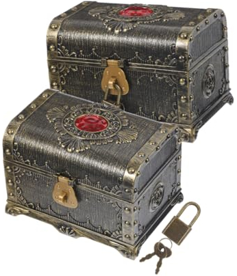 Mikinona 2stücke Kleine Piratenschatztruhe Vintage Deko Box Für Kindergeburtstag Aufbewahrung Und Schmuck Retro Design Passend Für Piratenpartys Mit Einzigartiger Und Vielseitiger