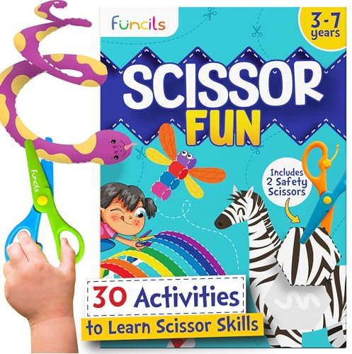 Funcils Toddler Scissor Skills - Art Supplies & Crafts Kit for Kids, Safety Scissors, Fine Motor Toys, Montessori Gifts for Boys & Girls Ages 3, 4, 5, 6, 7 Year Old, Preschool Learning Activity Books