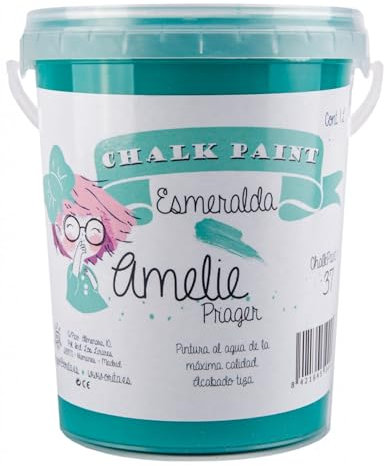 IberNorma Amelie Prager 1 Litro Pintura a la Tiza para muebles, Chalk paint para decoración y manualidades en madera 1L (37 Esmeralda)