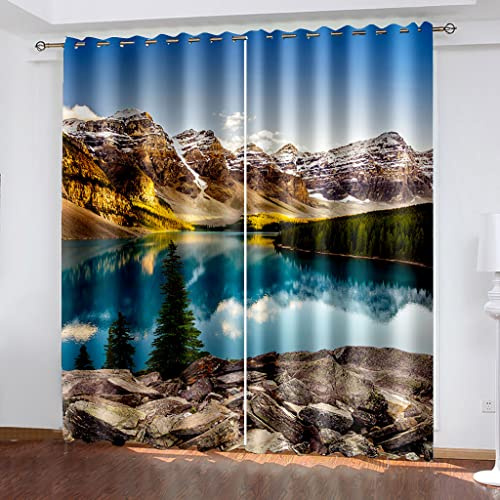 Gardinen Wohnzimmer Mit Ösen 3D Seen Schneeberge Druck Muster Vorhang Blickdicht Für Kinderzimmer Schlafzimmer, Verdunklungsvorhänge 2Er Set, Schallschutz Thermovorhang 280X260Cm (Bxh)