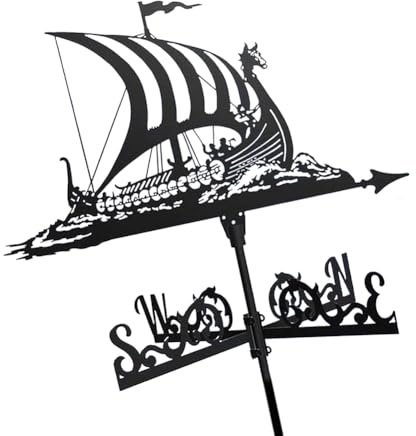 YYLDPFDC Form des Wikinger-Kriegsschiff, Edelstahl, Retro-Bauernhof-Szene, langlebige Wetterfahne mit Anti-Rost-Beschichtung, für den Außenbereich, Bauernhof, Garten, Pavillon